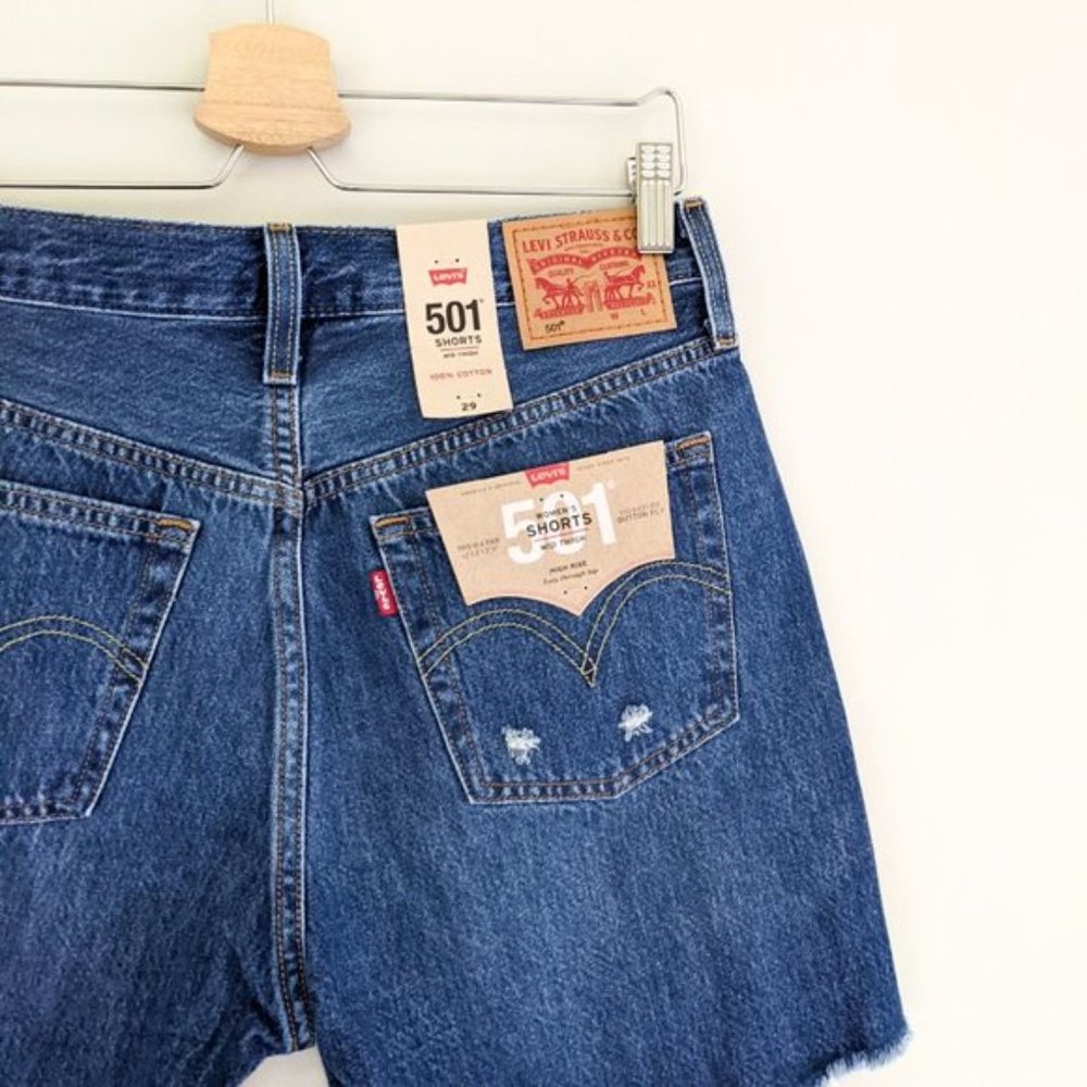 New Levi's 501 Mid Thigh High Rise Denim Shorts - Picture 5 of 10